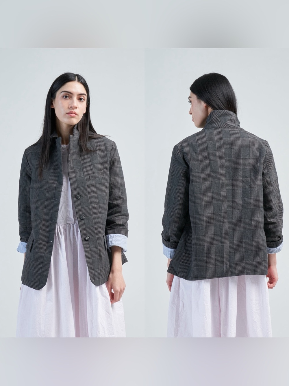 Bergfabel Farmer Jacket Blazer Plaid Gray Size 40 or US Size 4 $1325